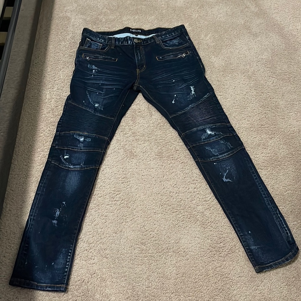 💯 Authentic Embellish Biker Denim Distressed  Skinny fit Jeans 👖 Men 36x34